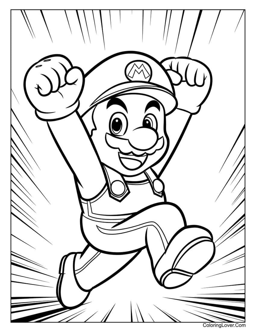 Excited Super Mario coloring sheet for children