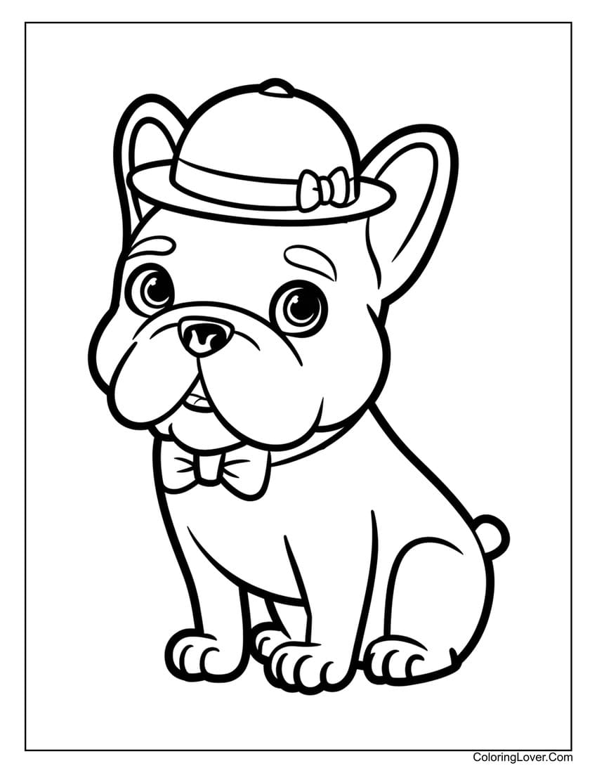 French Bulldog coloring page with cute hat