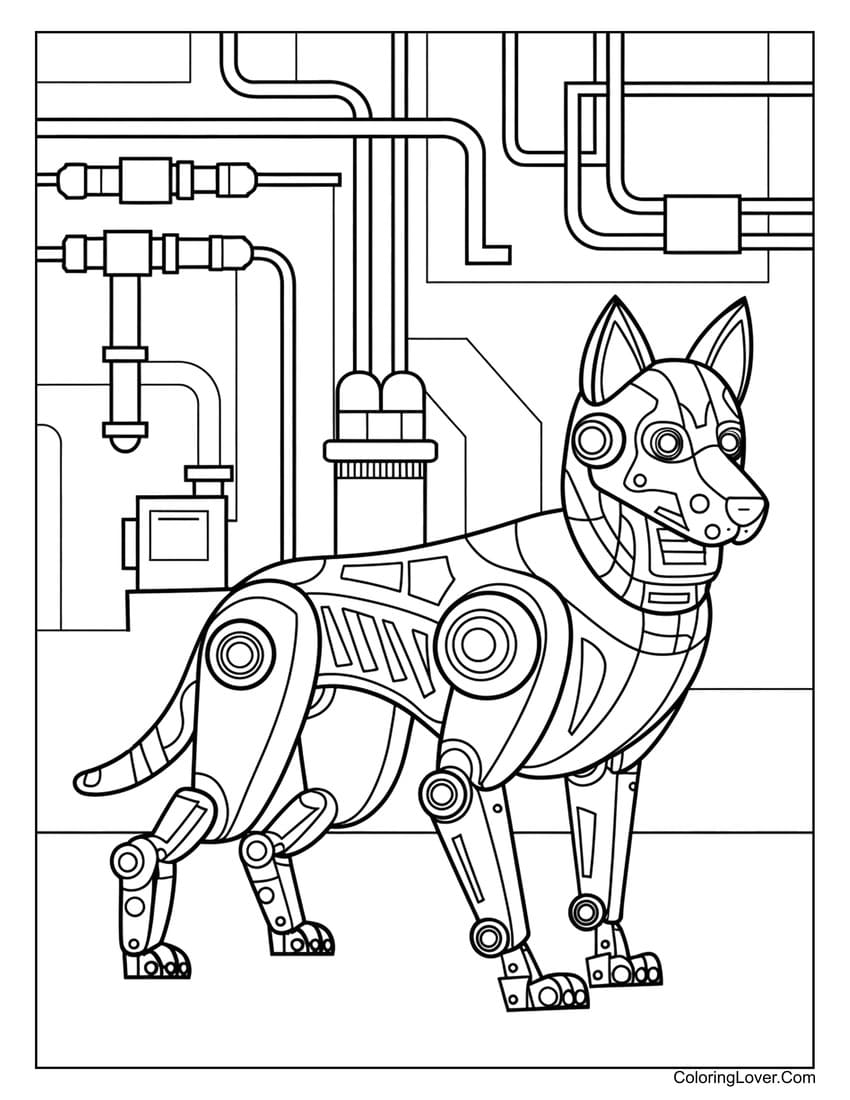 Futuristic robotic dog coloring page