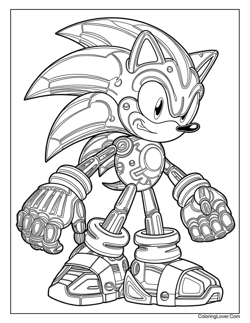 Futuristic Sonic robot coloring page for adults