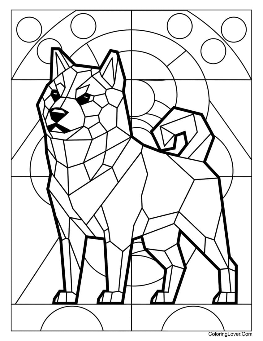 Geometric Shiba Inu dog coloring sheet