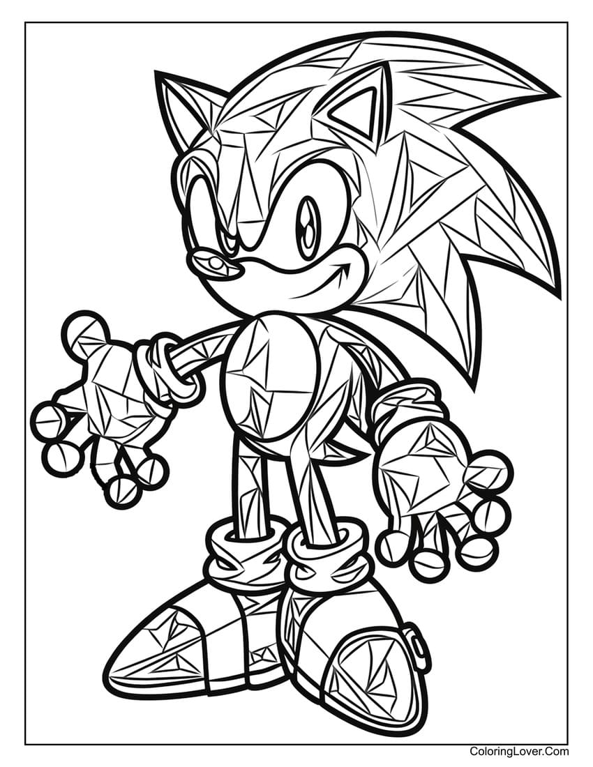 Geometric Sonic coloring page for adults