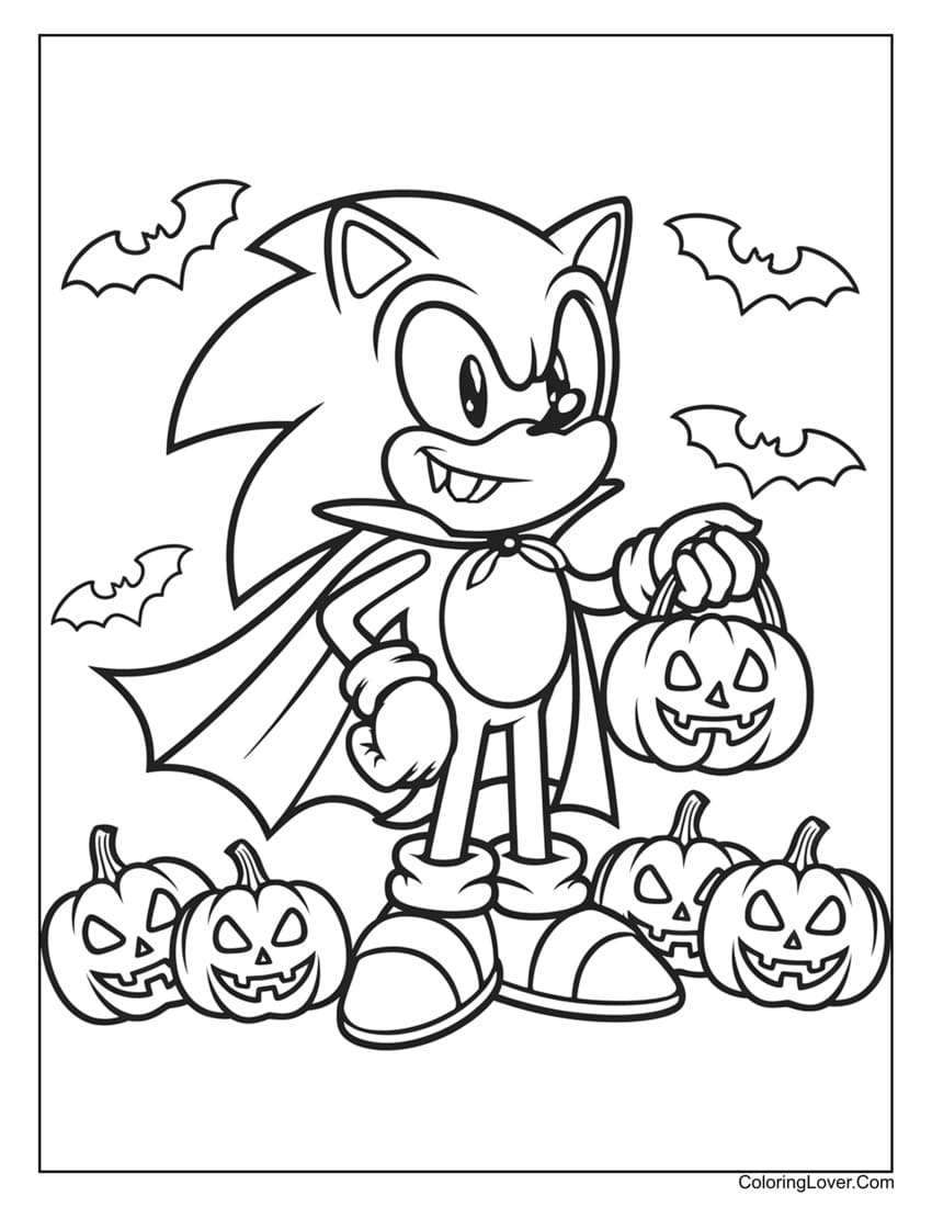 Halloween Sonic with pumpkins coloring sheet