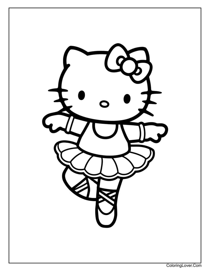 Hello Kitty dancing in ballet outfit coloring sheet