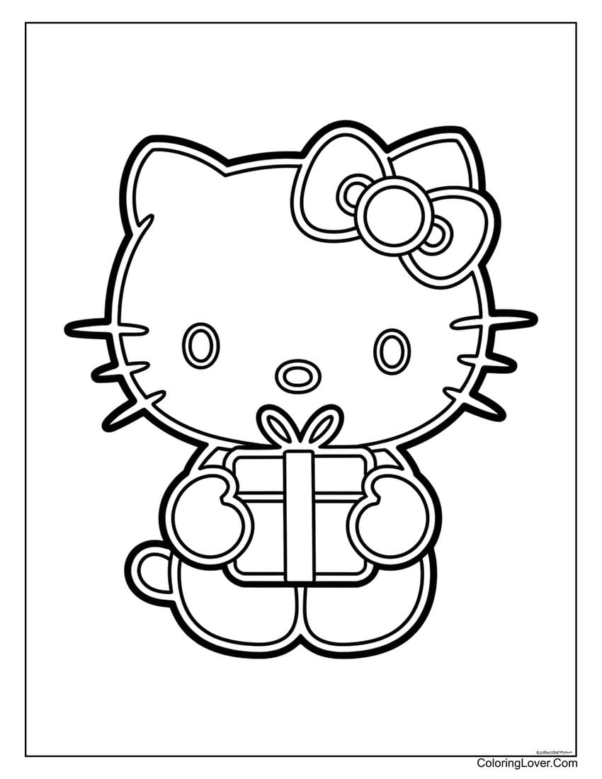 Hello Kitty holding a gift coloring sheet