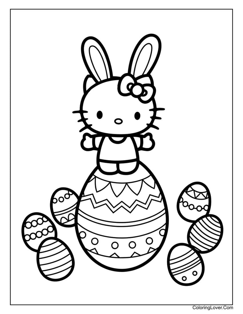 Hello Kitty with Easter eggs coloring page