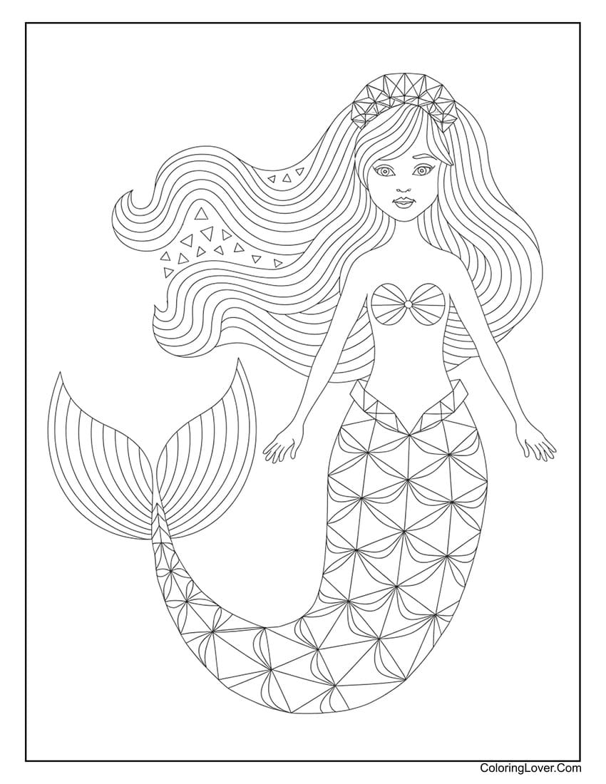 Intricate detailed mermaid coloring sheet