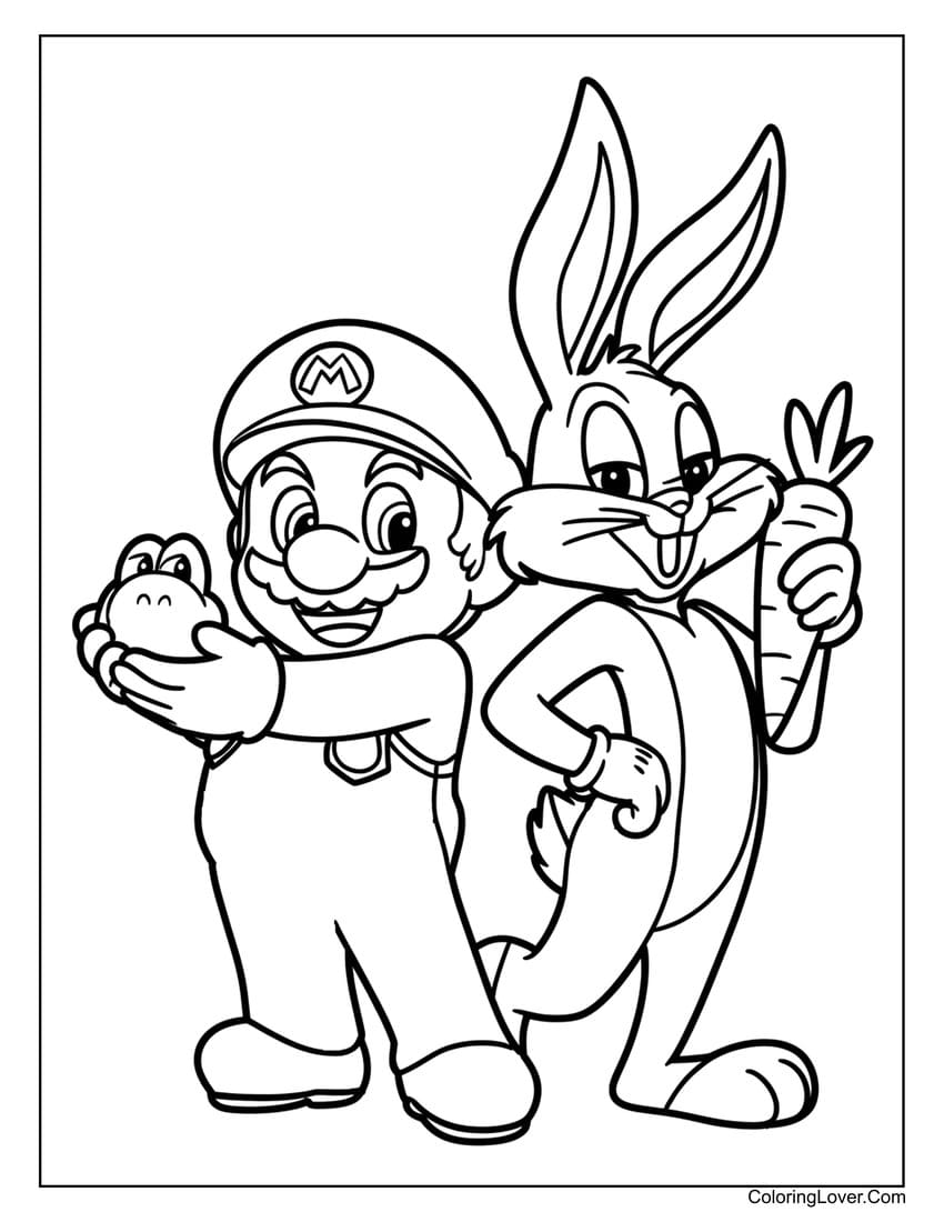 mario and bugs bunny coloring page