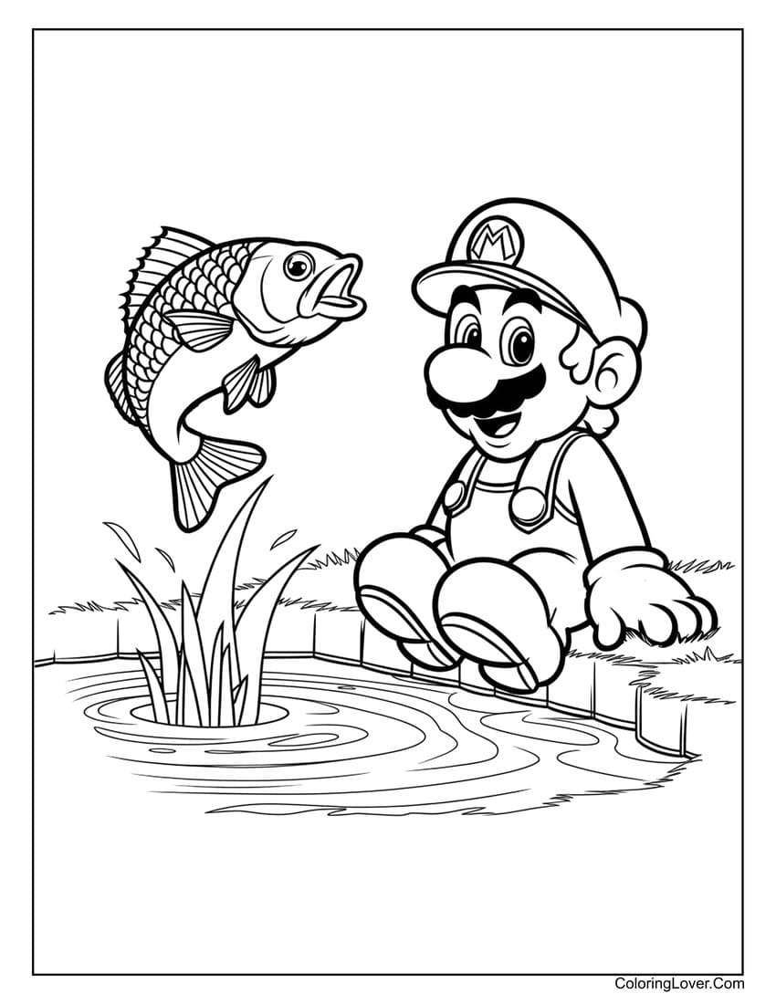 mario and fish pond coloring page