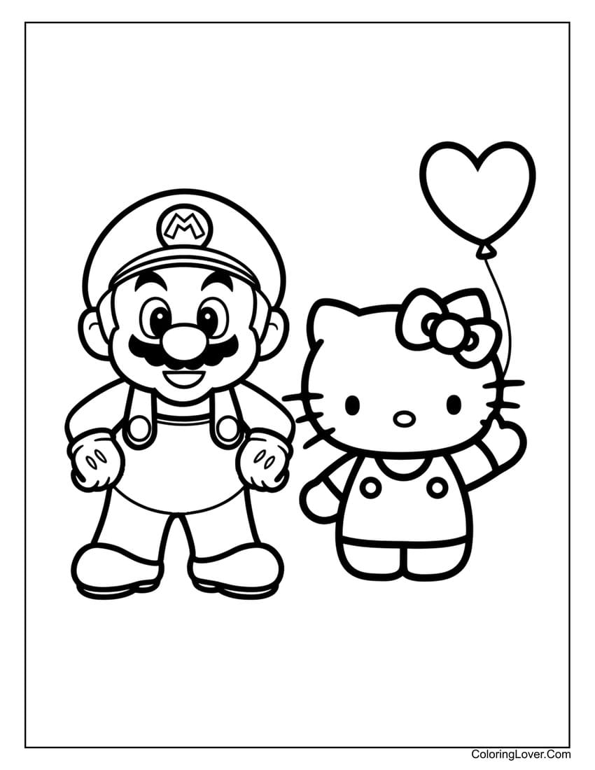 mario and hello kitty coloring page for girls