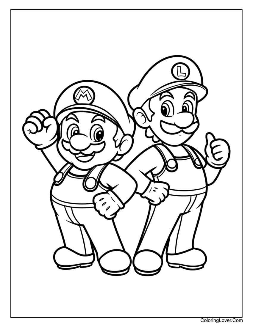 Mario and Luigi best friends coloring page