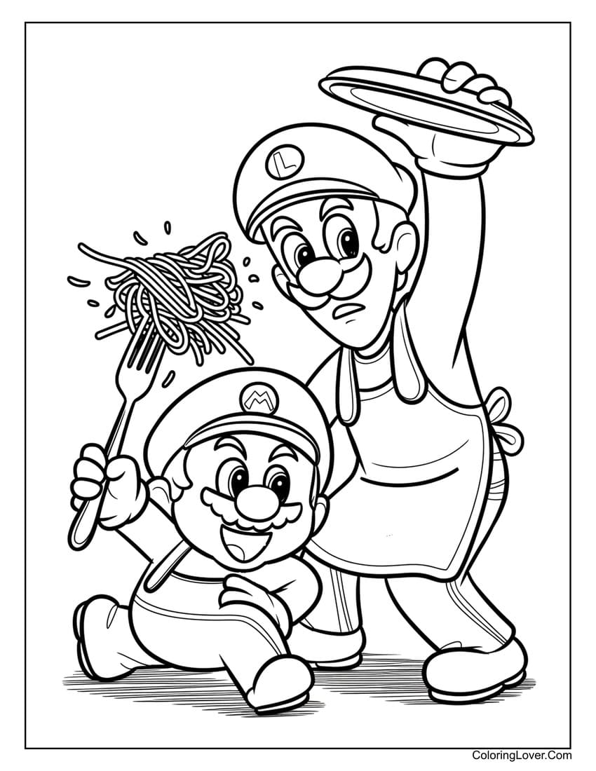 Mario and Luigi chef cooking coloring sheet