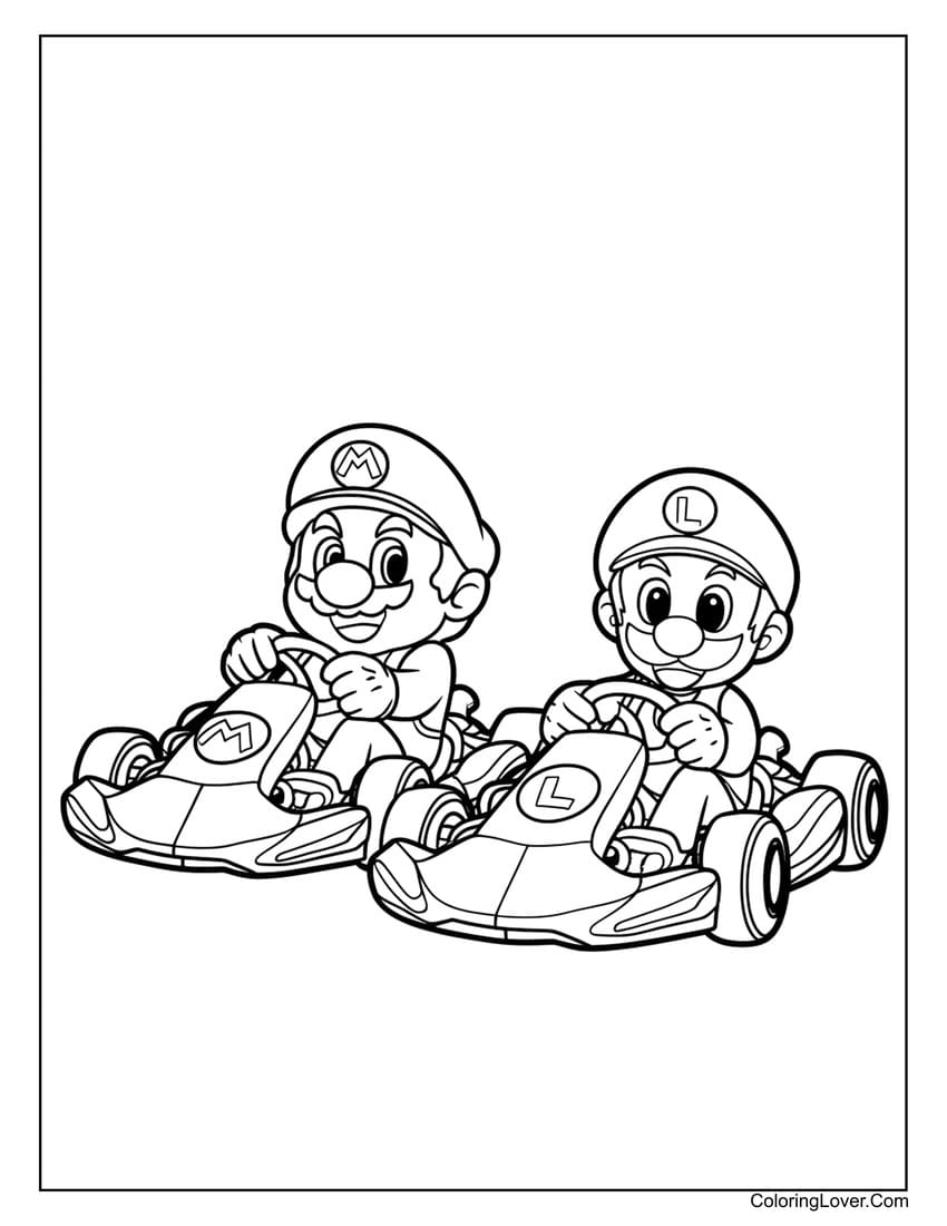 mario and luigi kart coloring page