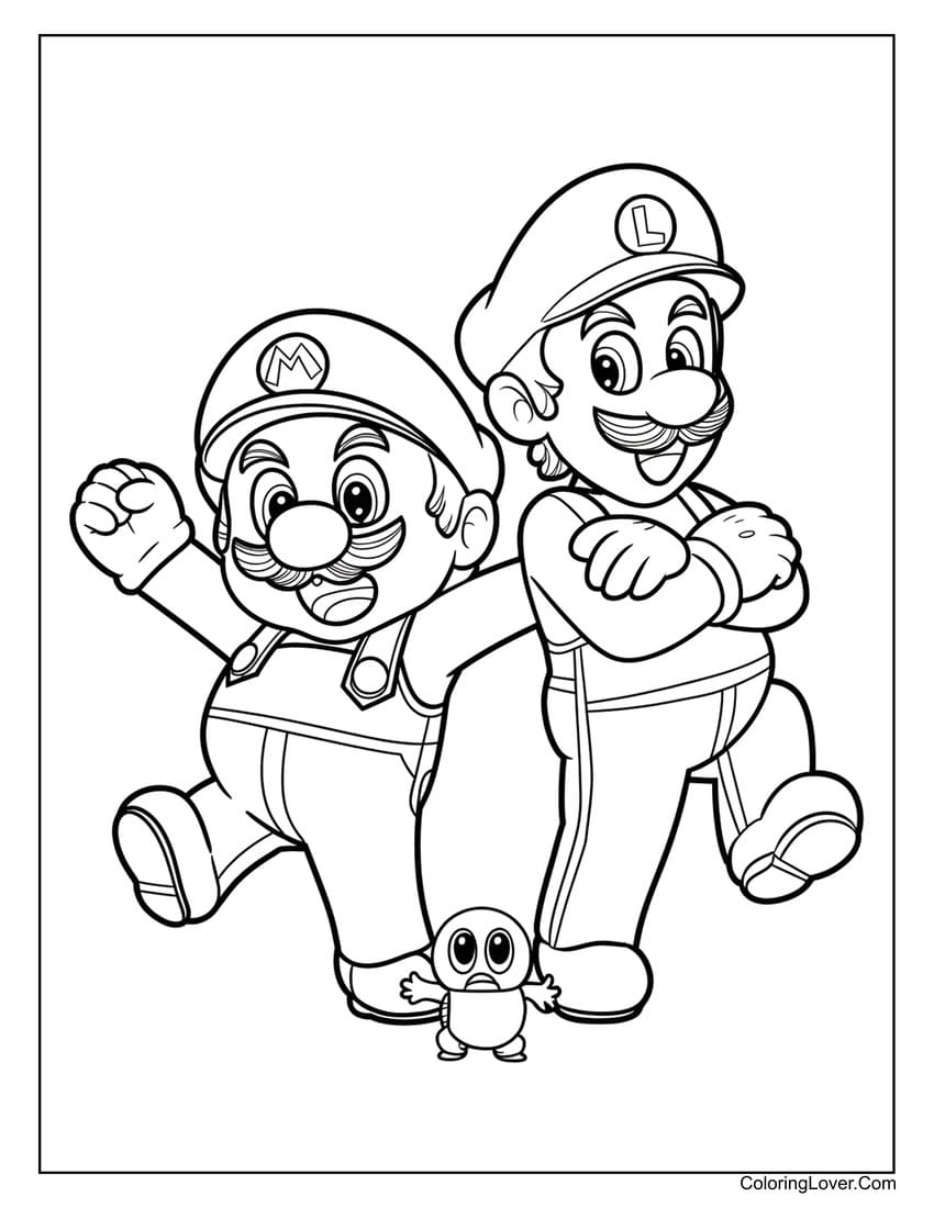 Mario and Luigi with friend coloring page