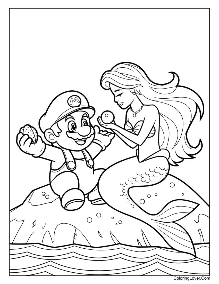 mario and mermaid coloring page for girls