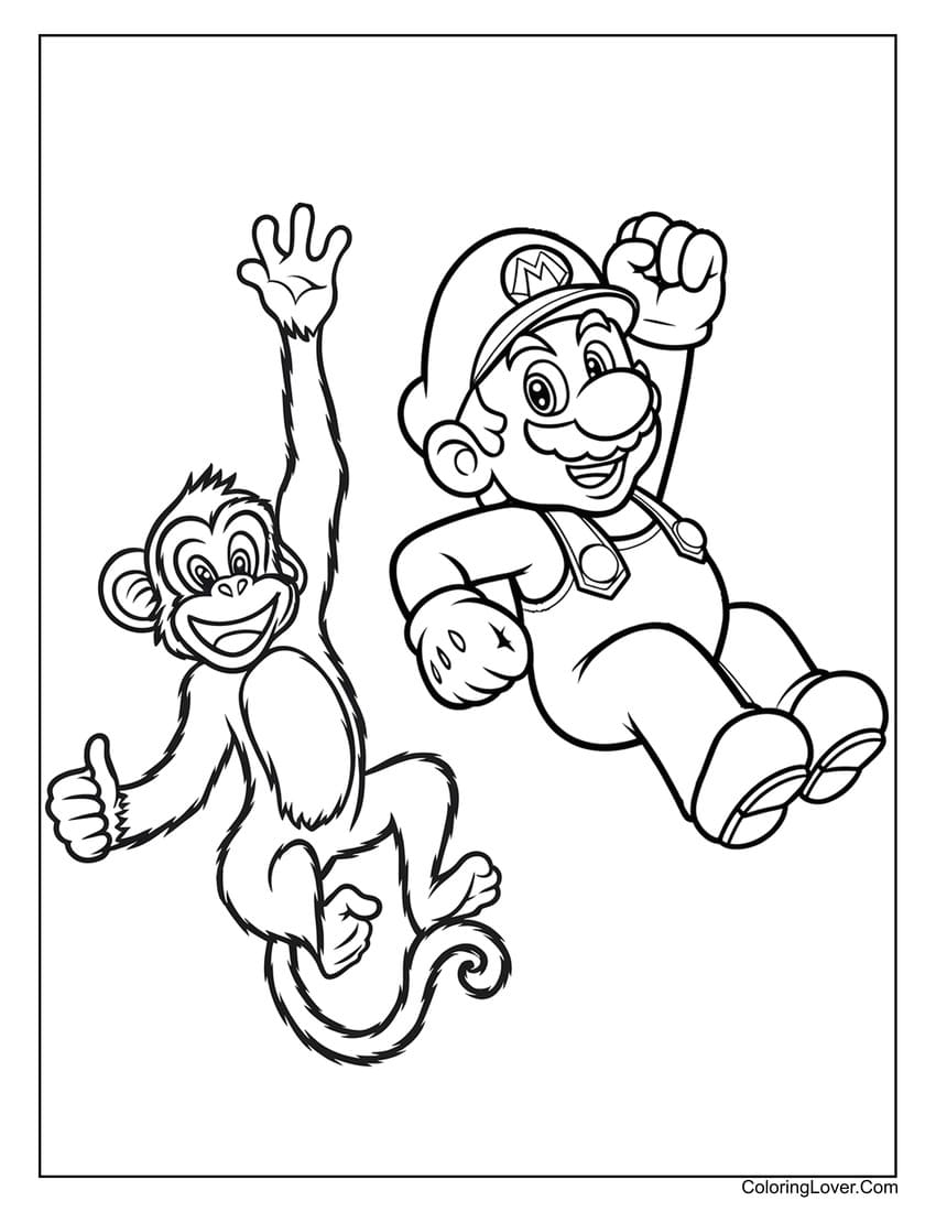 mario and monkey coloring page