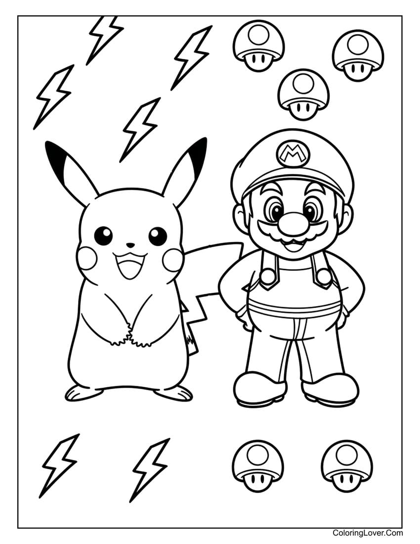 mario and pikachu coloring sheet