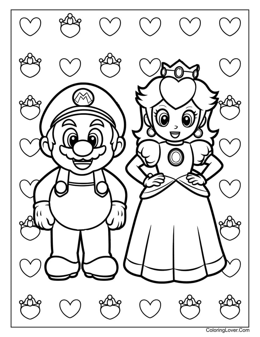 mario and princess peach coloring page