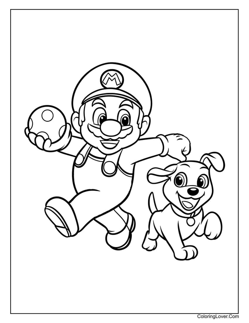 mario and puppy coloring page