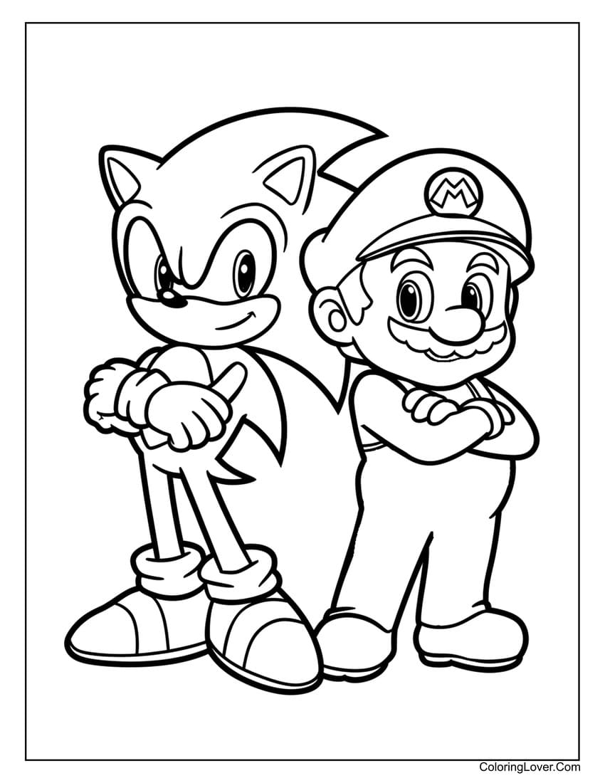 Mario and Sonic coloring page for creative kids