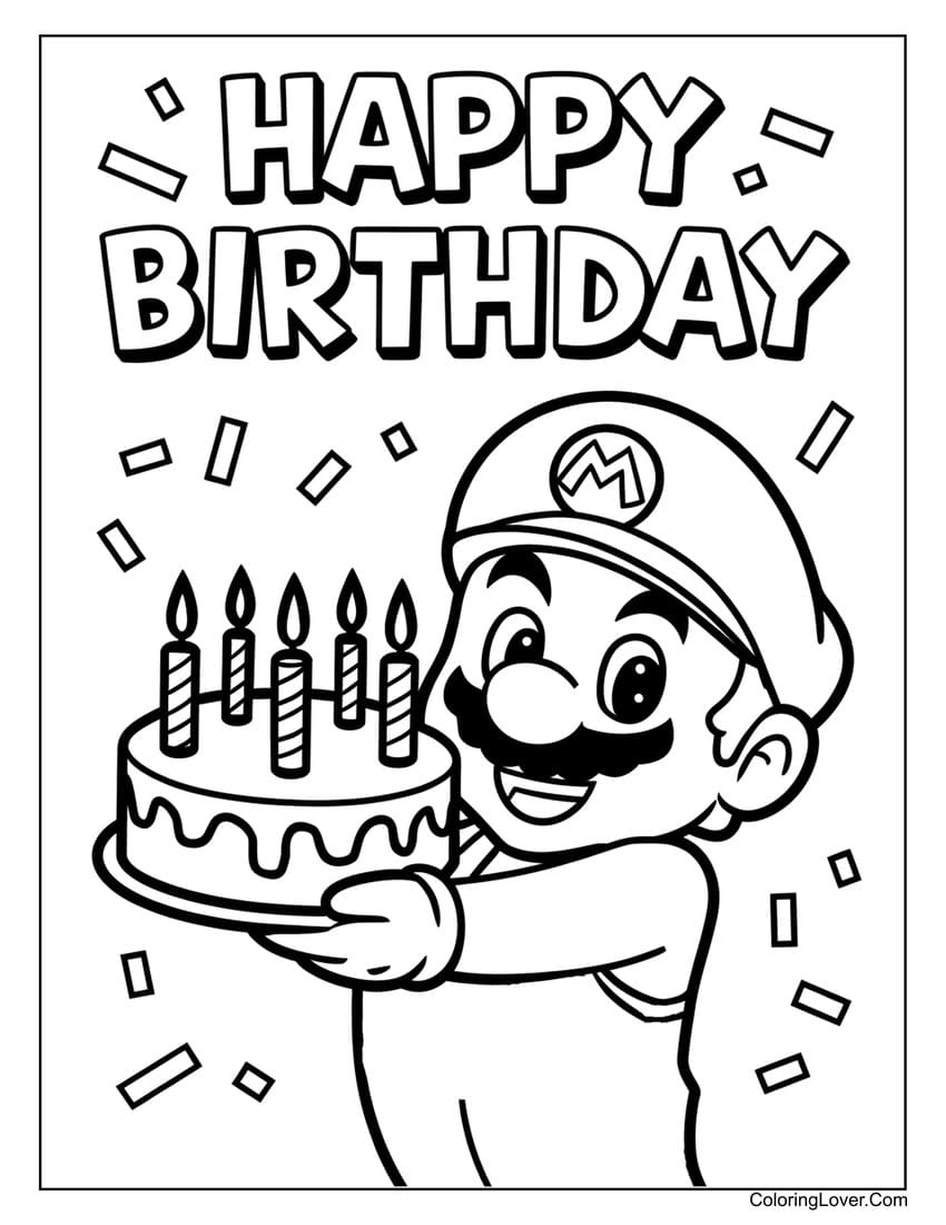 Mario happy birthday coloring sheet