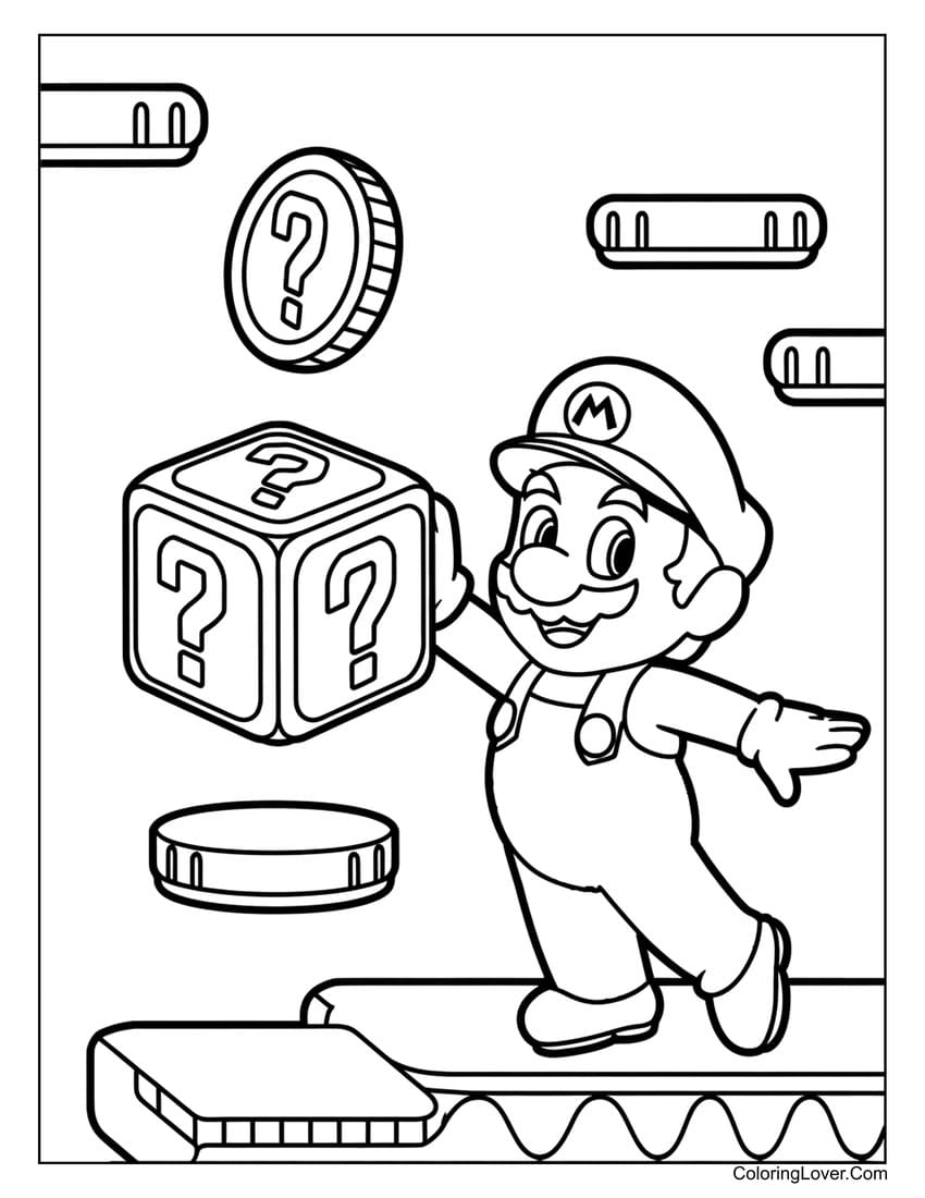 Mario coin block coloring sheet