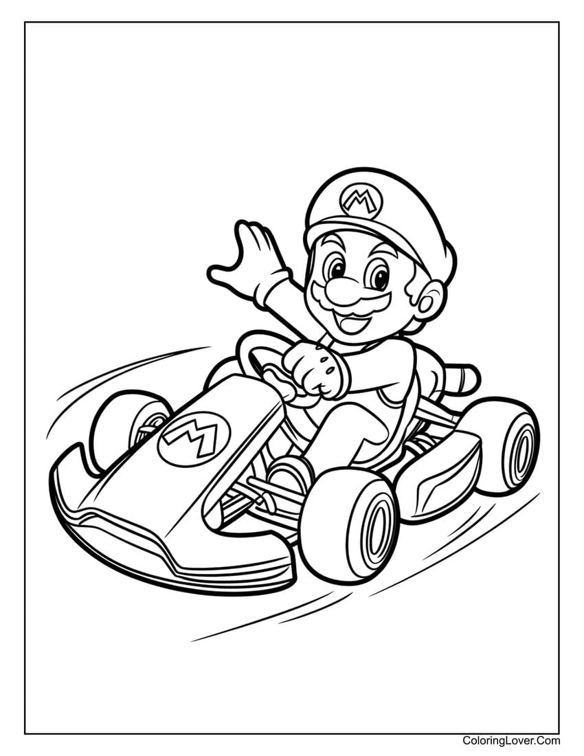 mario kart racing coloring page