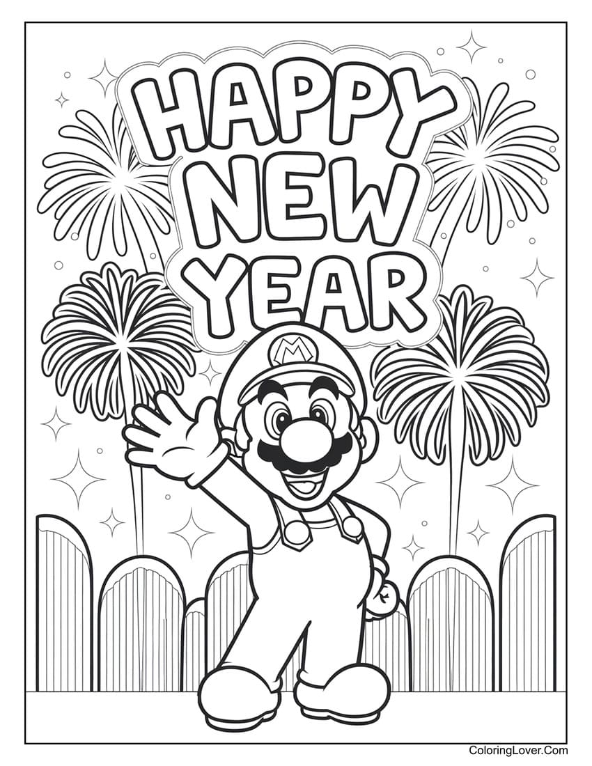 Mario New Year coloring page