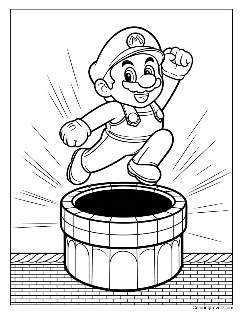 Mario pipe adventure coloring page