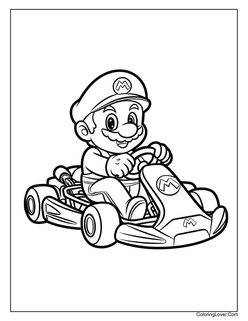 mario racing kart coloring page