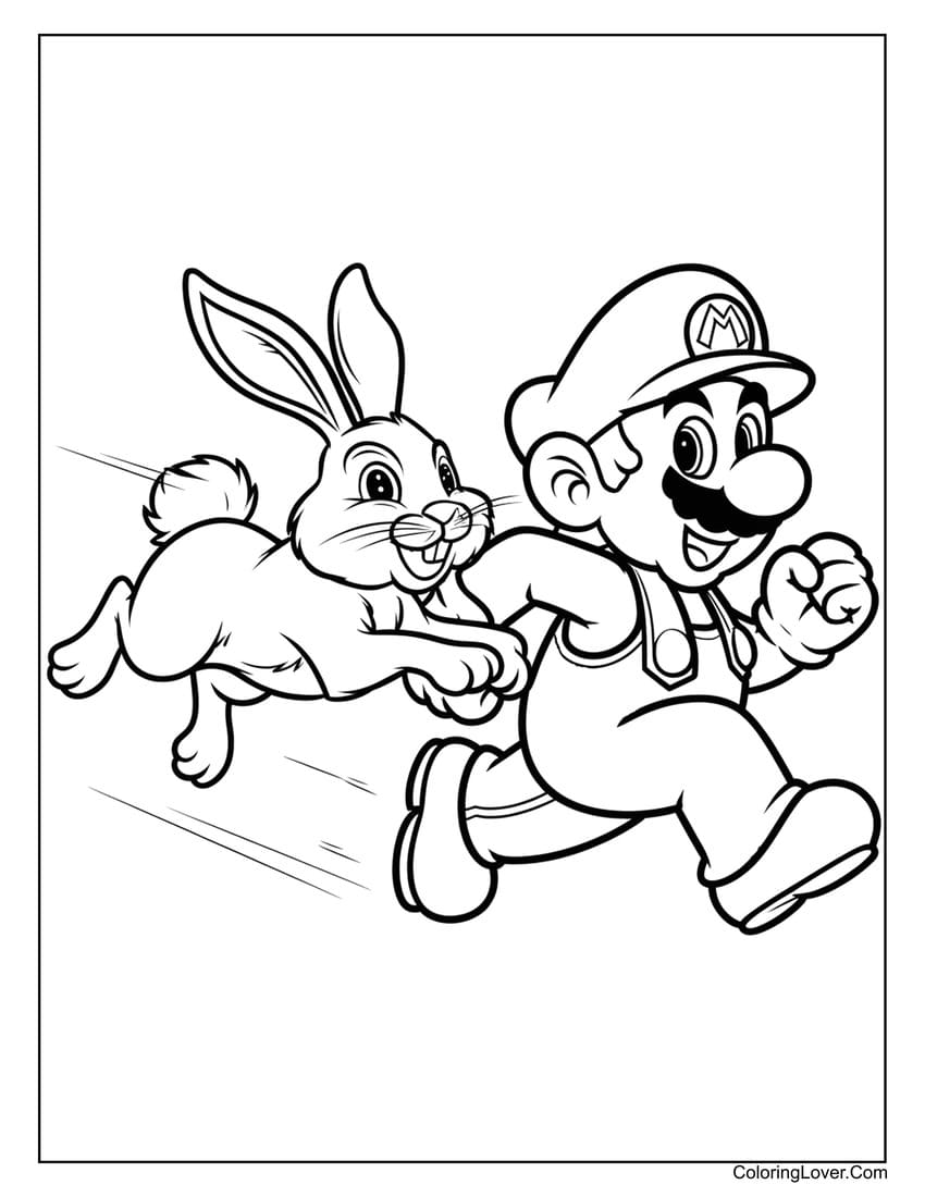 mario running with rabbit coloring page