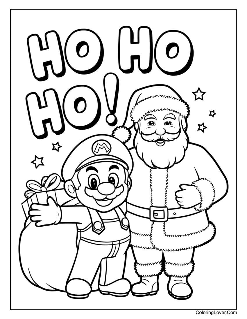 Mario and Santa Claus coloring page