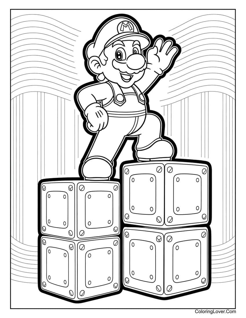 mario standing on blocks coloring page