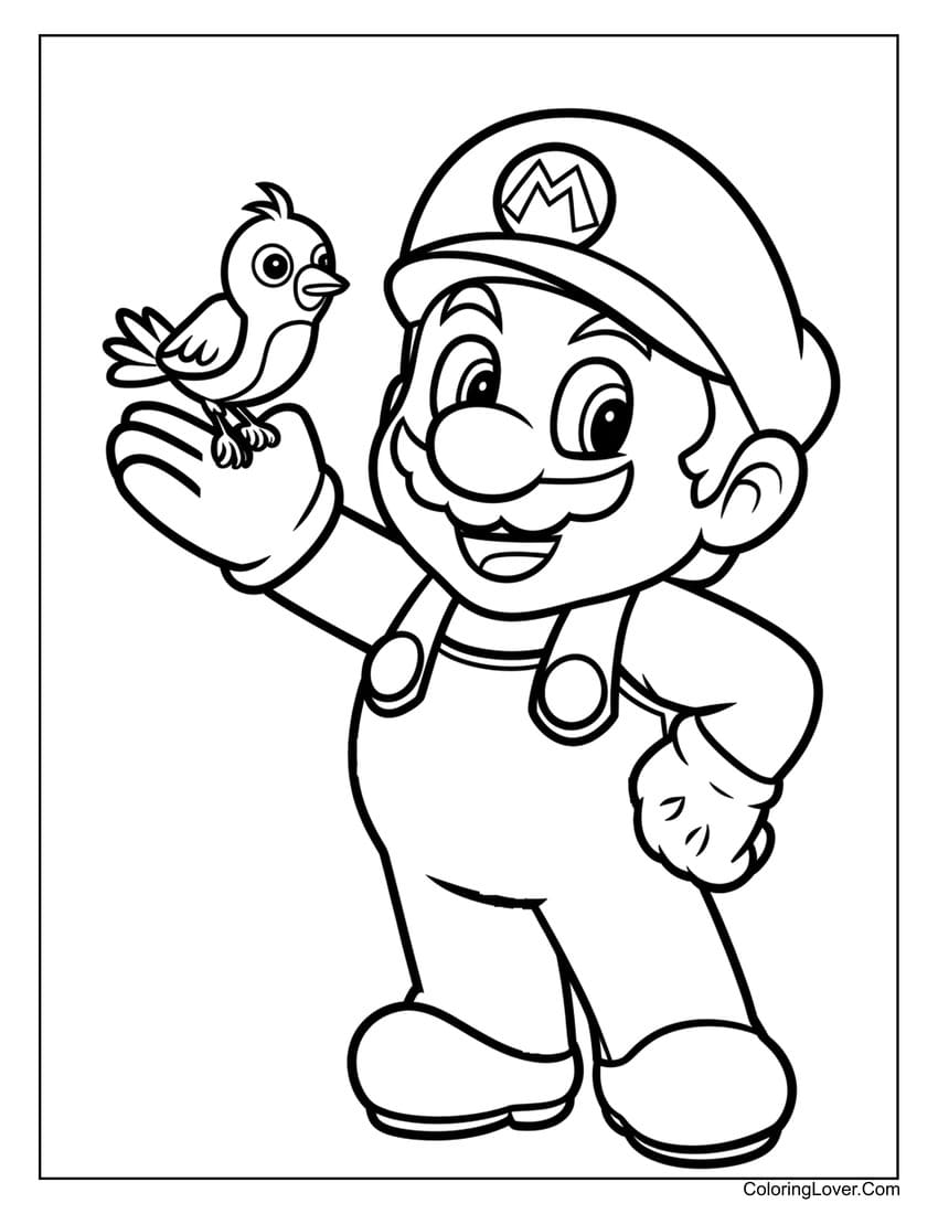 mario with bird coloring sheet