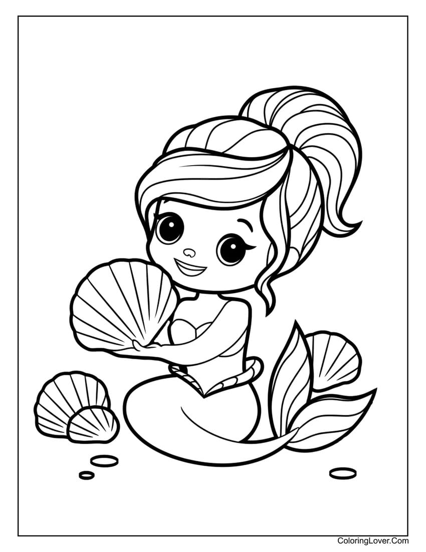 Mermaid holding seashells coloring page