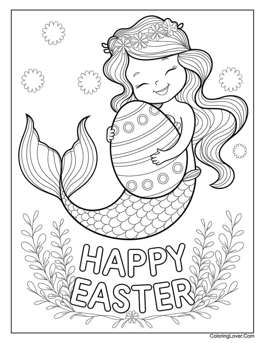 Mermaid with Easter egg cute coloring page