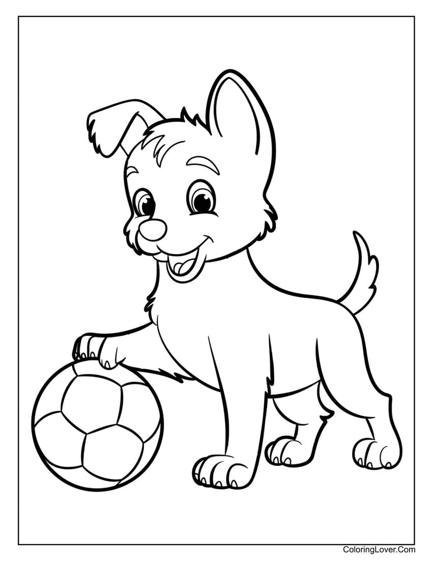 Playful Puppy With a Soccer Ball Coloring Sheet