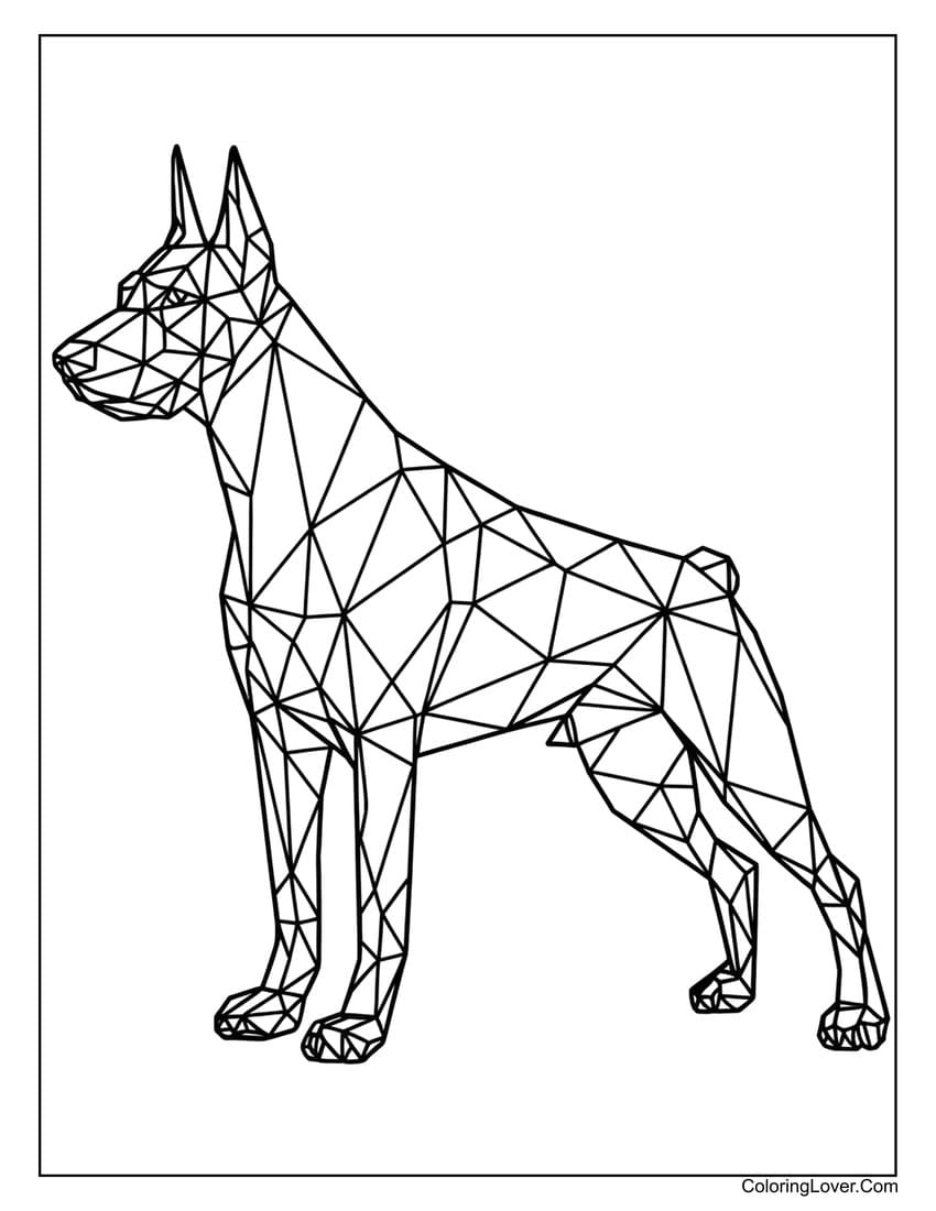 Polygonal Doberman art coloring page