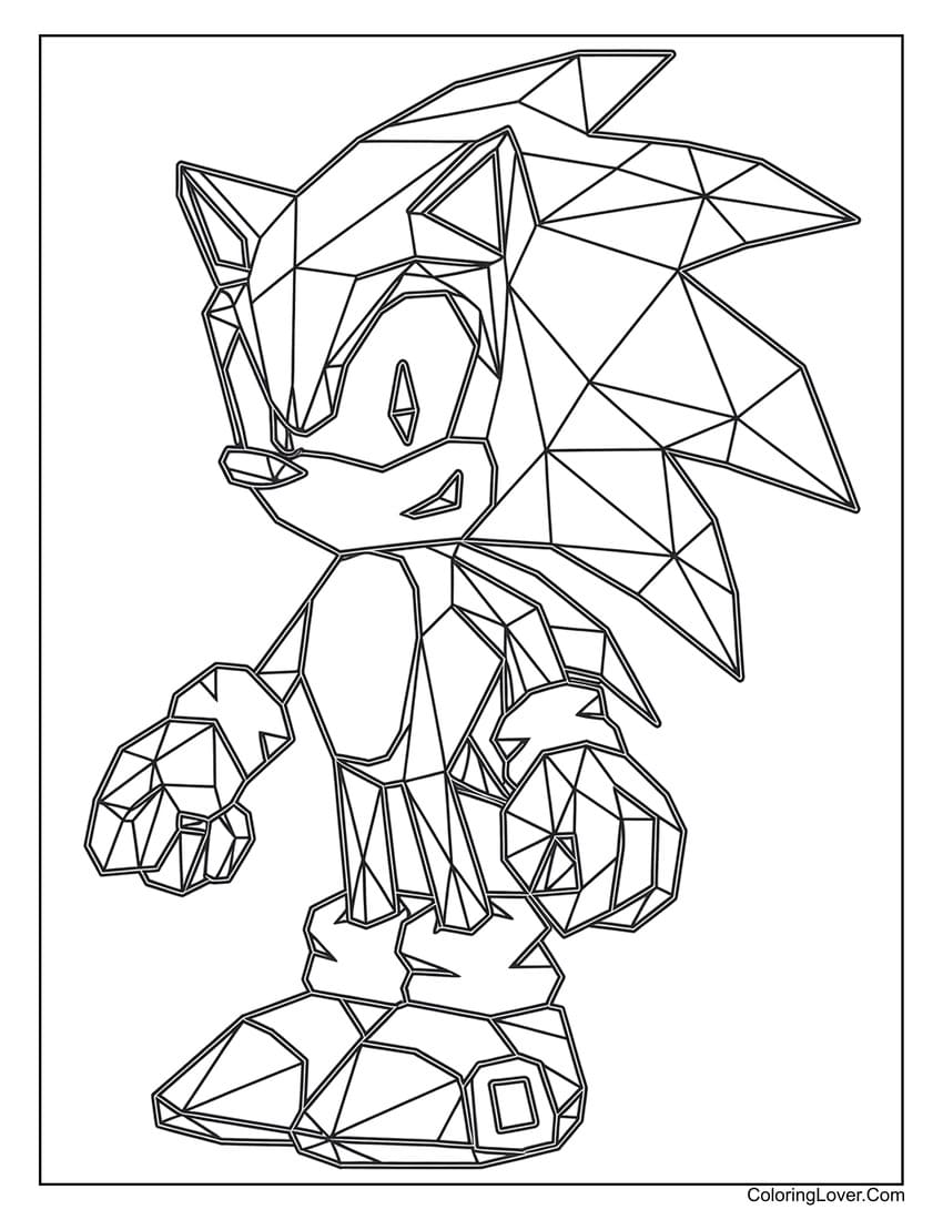 Polygonal Sonic coloring page with detailed shapes