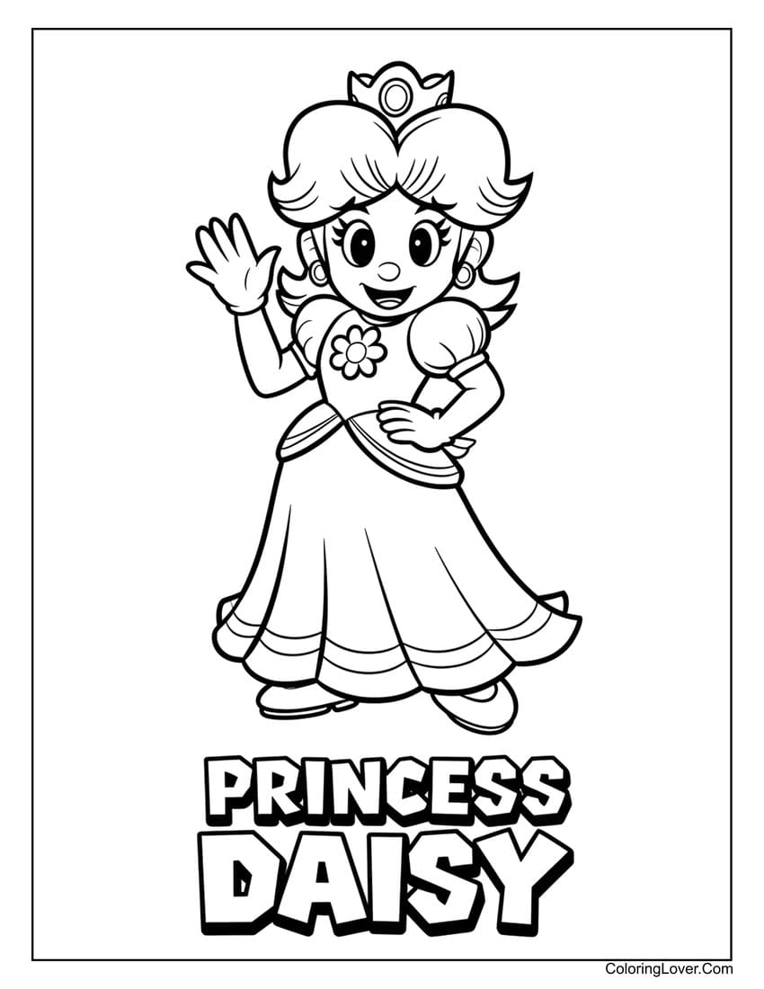 Princess Daisy waving coloring page