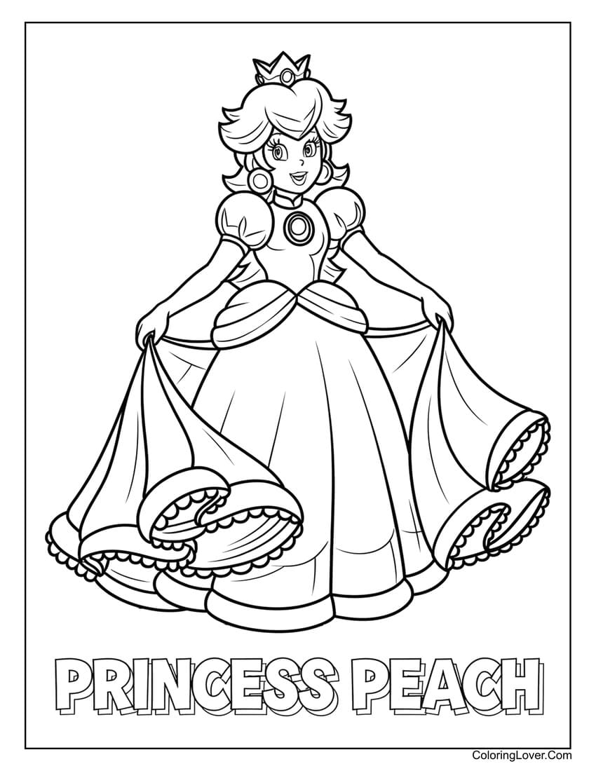 Princess Peach dress coloring sheet