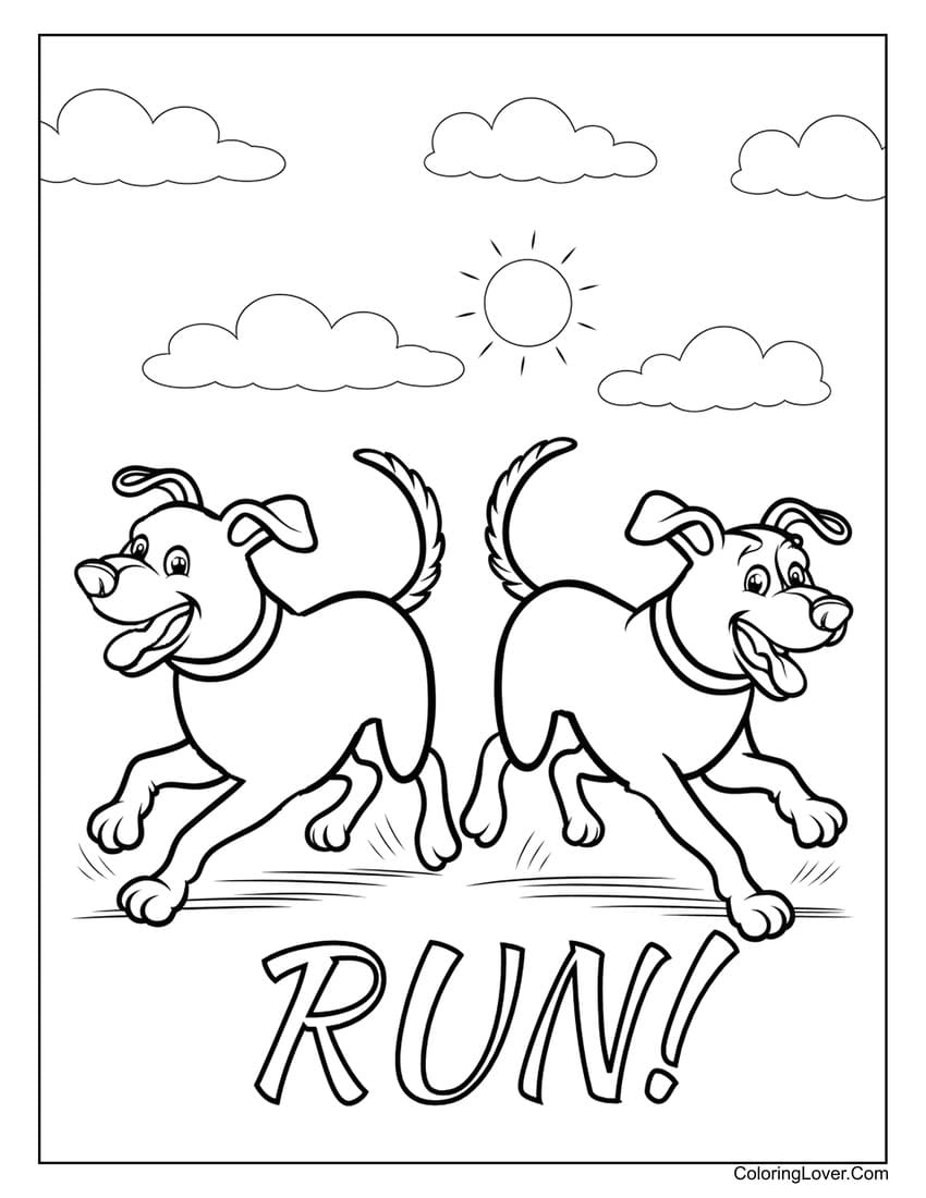 Running dogs coloring sheet for kids