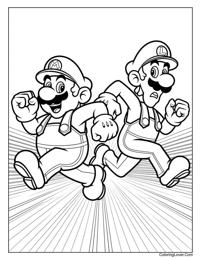 Running Mario and Luigi coloring page