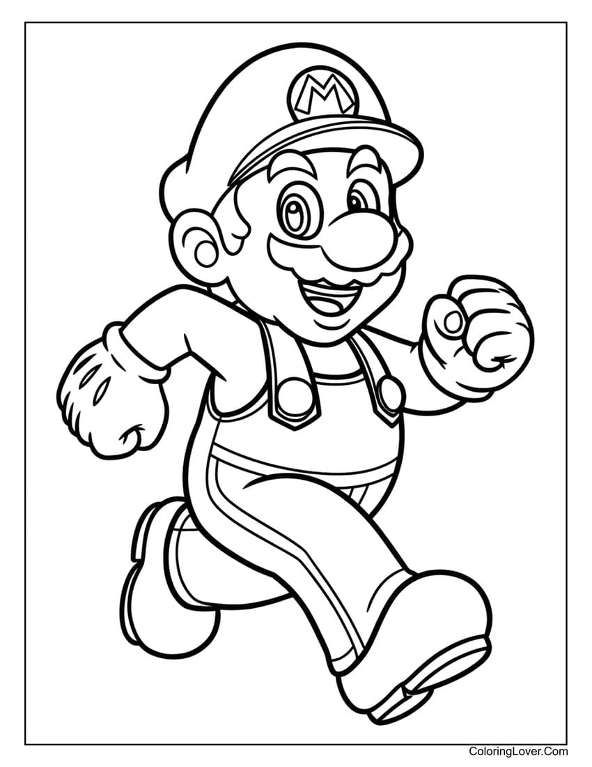 Running Super Mario coloring sheet for children