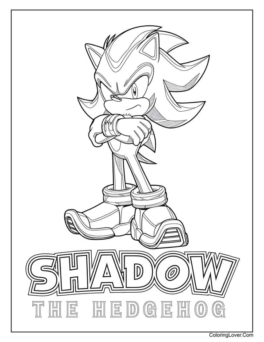 Shadow the Hedgehog crossing arms coloring sheet