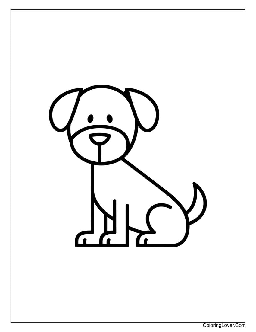 Simple Cartoon Dog Coloring Sheet for Preschool