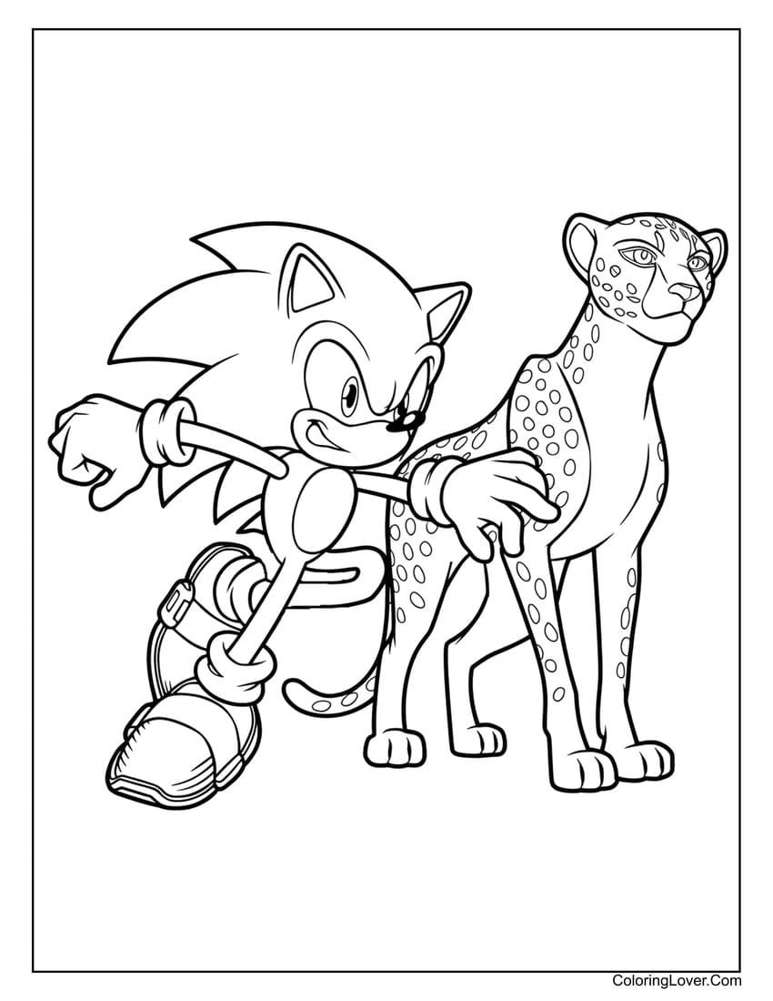 Sonic and cheetah coloring sheet for kids