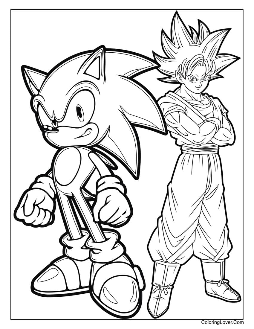 Sonic and Goku coloring page for young fans