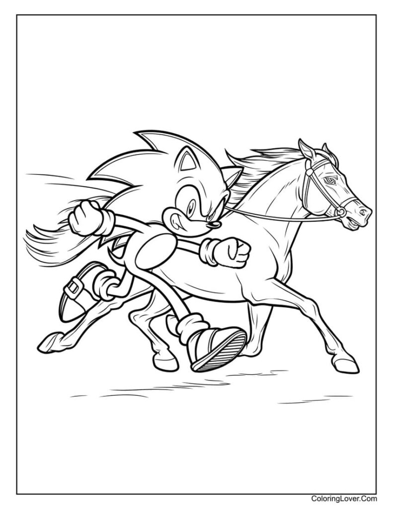 Sonic and horse racing coloring page