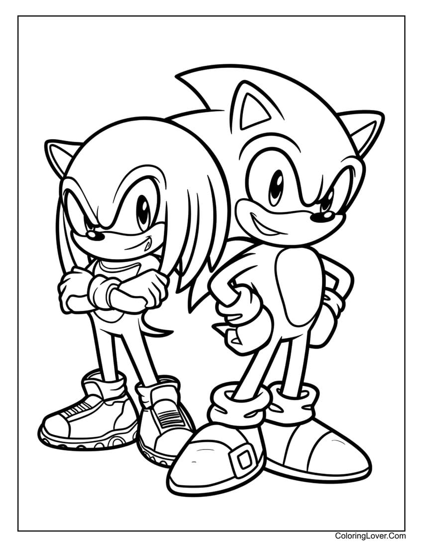 Sonic and Knuckles side by side coloring page for kids